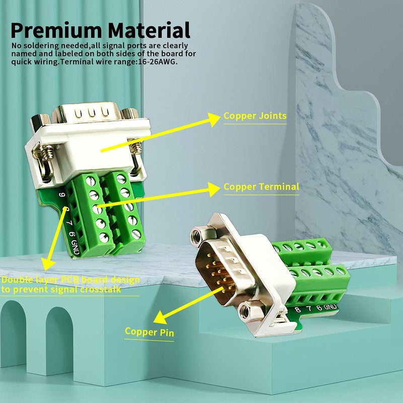 DaFuRui 4Pack DB9 Breakout Connectorï¼ŒDB9 Solderless Breakout Board RS232 D-SUB DB 9 Male Female Screw Terminal Block with Case and Nut (2-Male + 2-Female +Nut) - Image 5